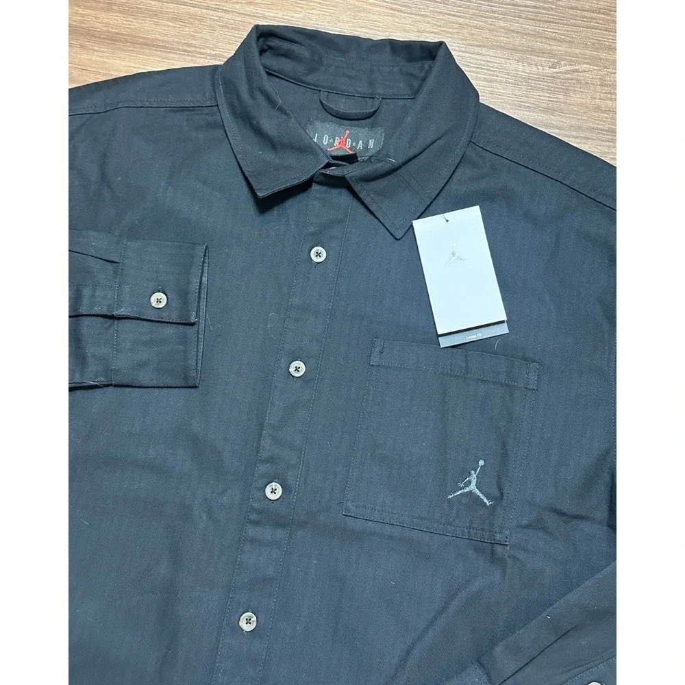 Air Jordan Men's Essential Long Sleeve Button Down Shirt Black Sz L (FV7446-010)